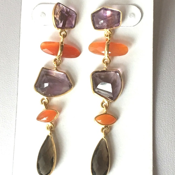 AMETHYST CARNELIAN SMOKY TOPAZ DANGLE DROP EARRING - Picture 9 of 11